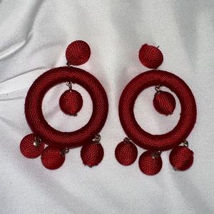 Red fabric circle earrings